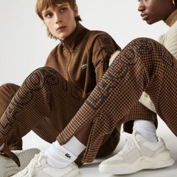 Lacoste Lacoste LIVE Houndstooth Print Fleece Tracksuit Pants - Kalhoty Pánské Hnědé / Černé | CZ-w9